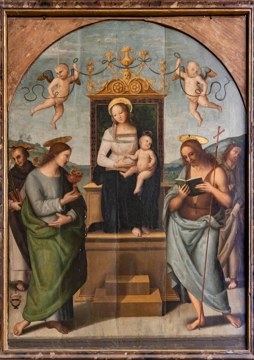 Maagd op de troon tussen St. Gervase, Protasio, Paulus en Petrus door Pietro Perugino