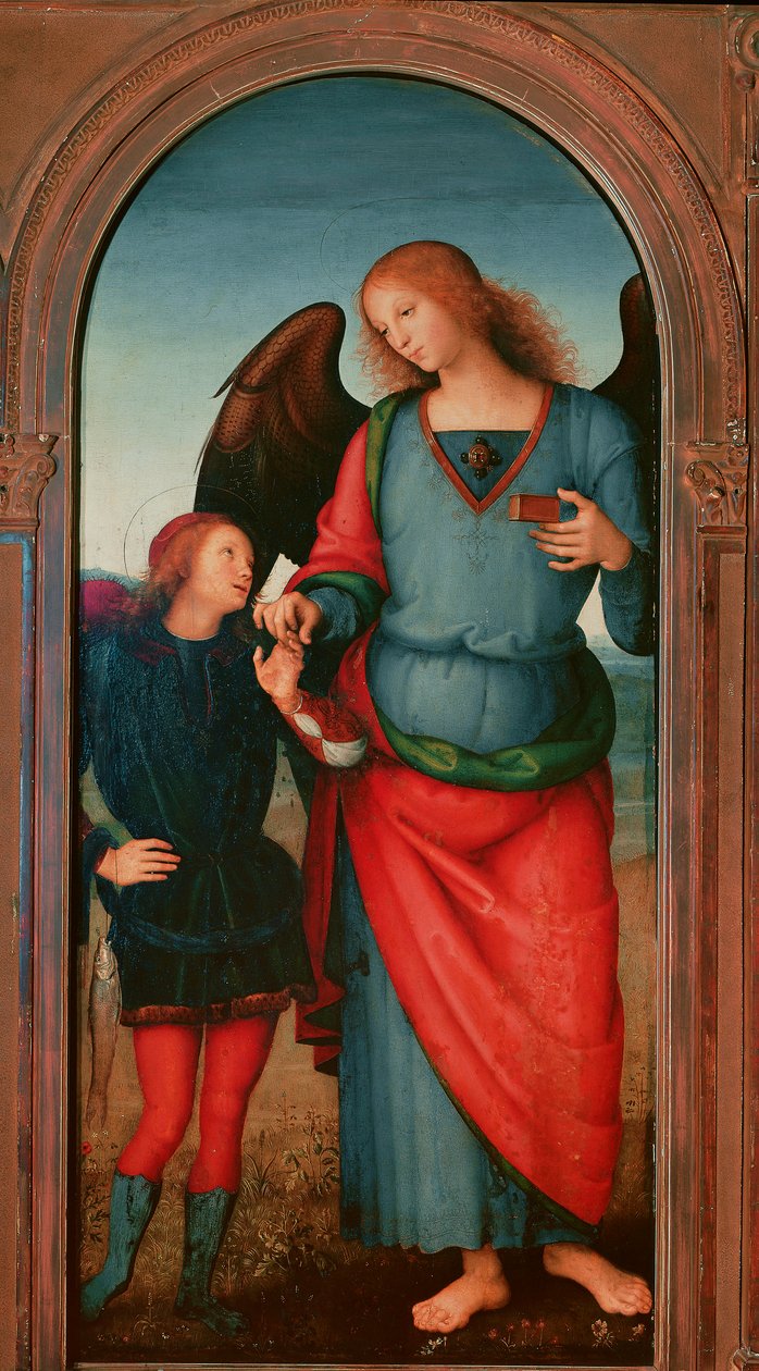 Polyptiek van de Chartreuse van Pavia: Tobie en de Aartsengel Gabriël. Schilderij door Pietro Vannucci, bekend als il Perugino door Pietro Perugino