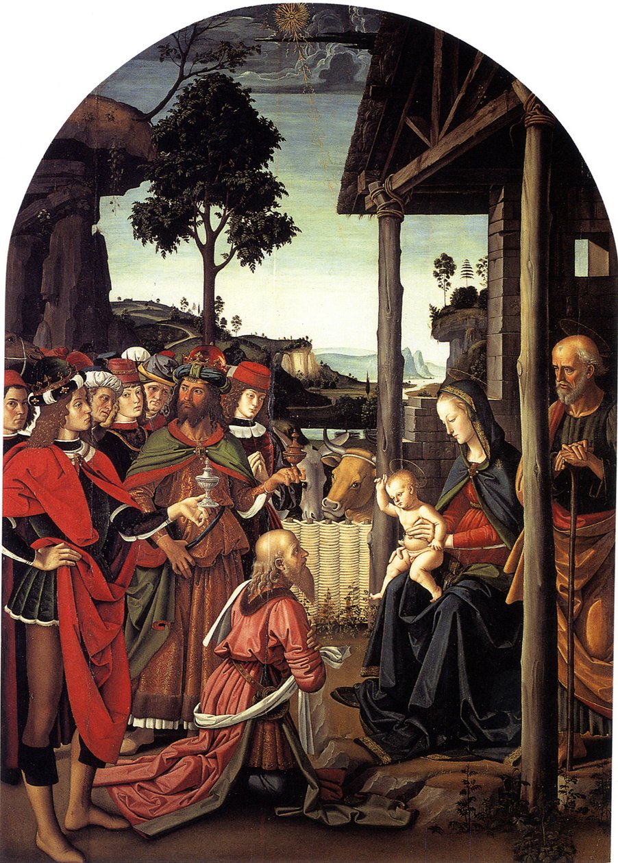 De aanbidding der wijzen, ca. 1470-1480 door Pietro Perugino