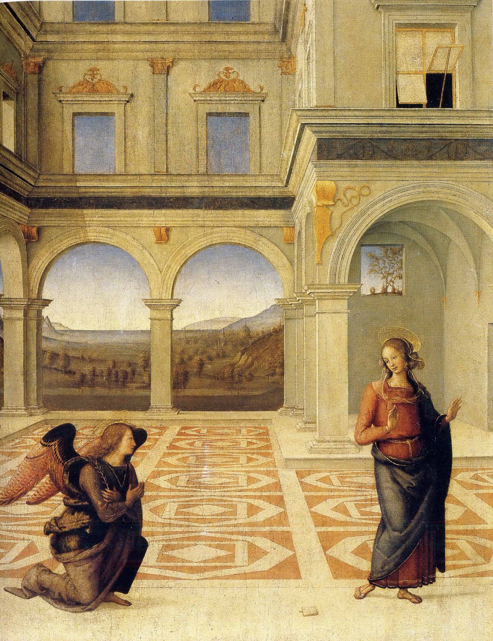 De Annunciatie, ca. 1498 door Pietro Perugino