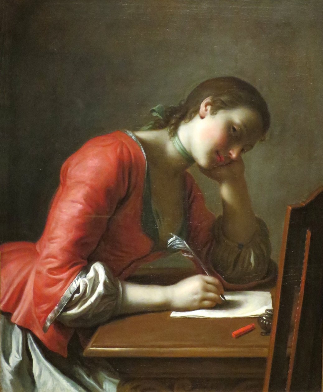 Jong meisje schrijft liefdesbrief door Pietro Rotari