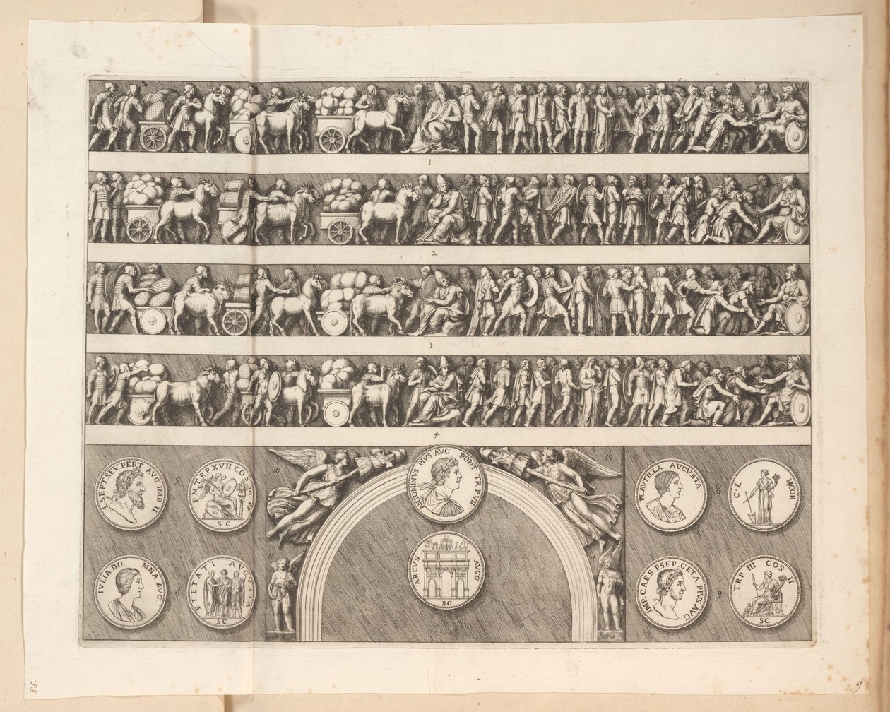 Reliëfs op de Boog van Septimius Severus te Rome door Pietro Sante Bartoli