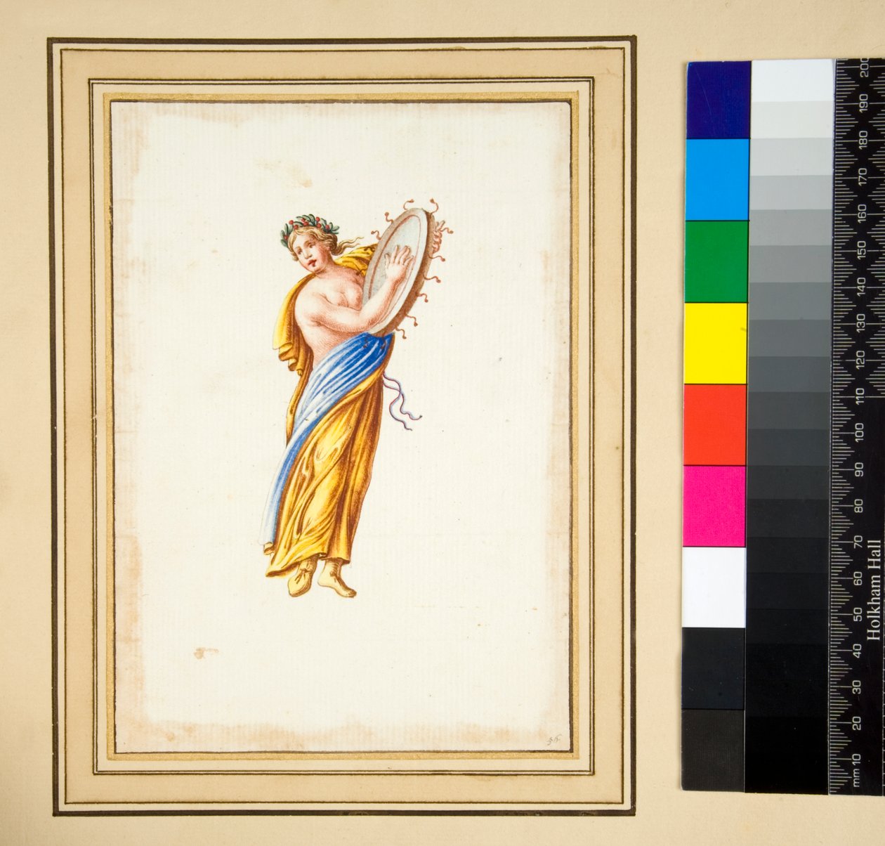Geklede figuur die een trommel slaat door Pietro Santi Bartoli