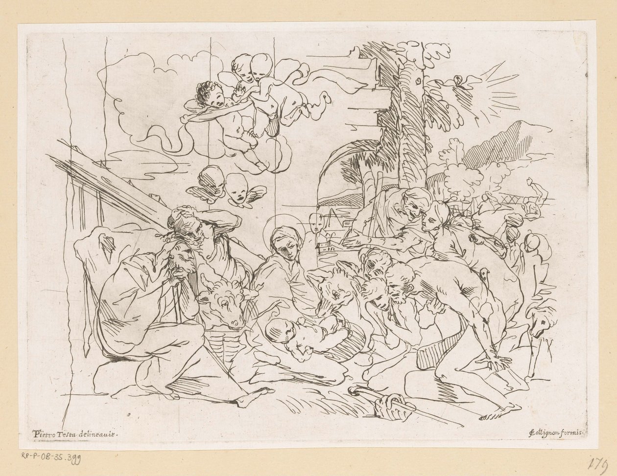 Aanbidding door de herders door Pietro Testa