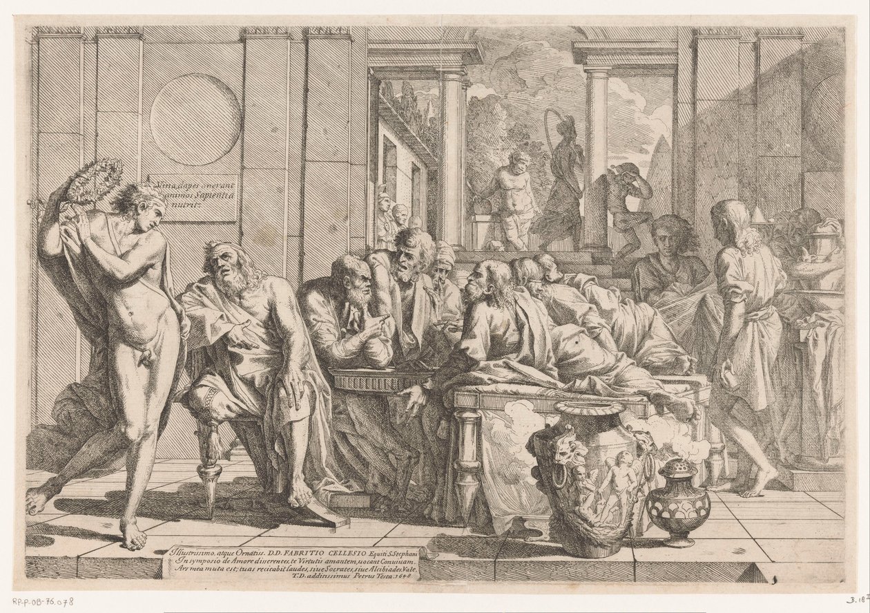 Alcibiades onderbreekt gesprek tussen Socrates en zijn vrienden door Pietro Testa