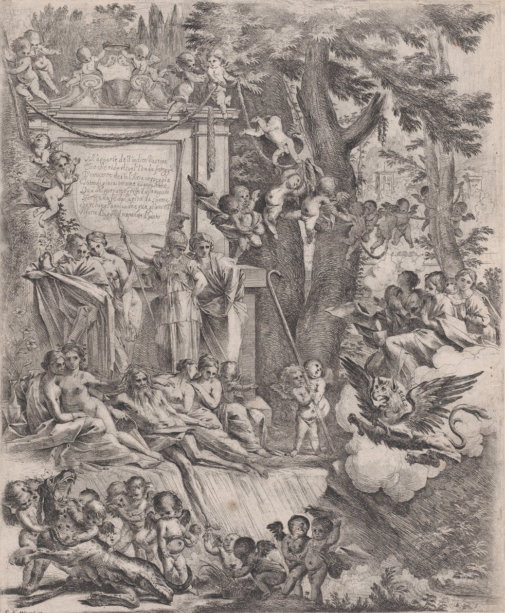 Een Allegorie ter Ere van de Aankomst van Kardinaal Franciotti als Bisschop van Lucca door Pietro Testa