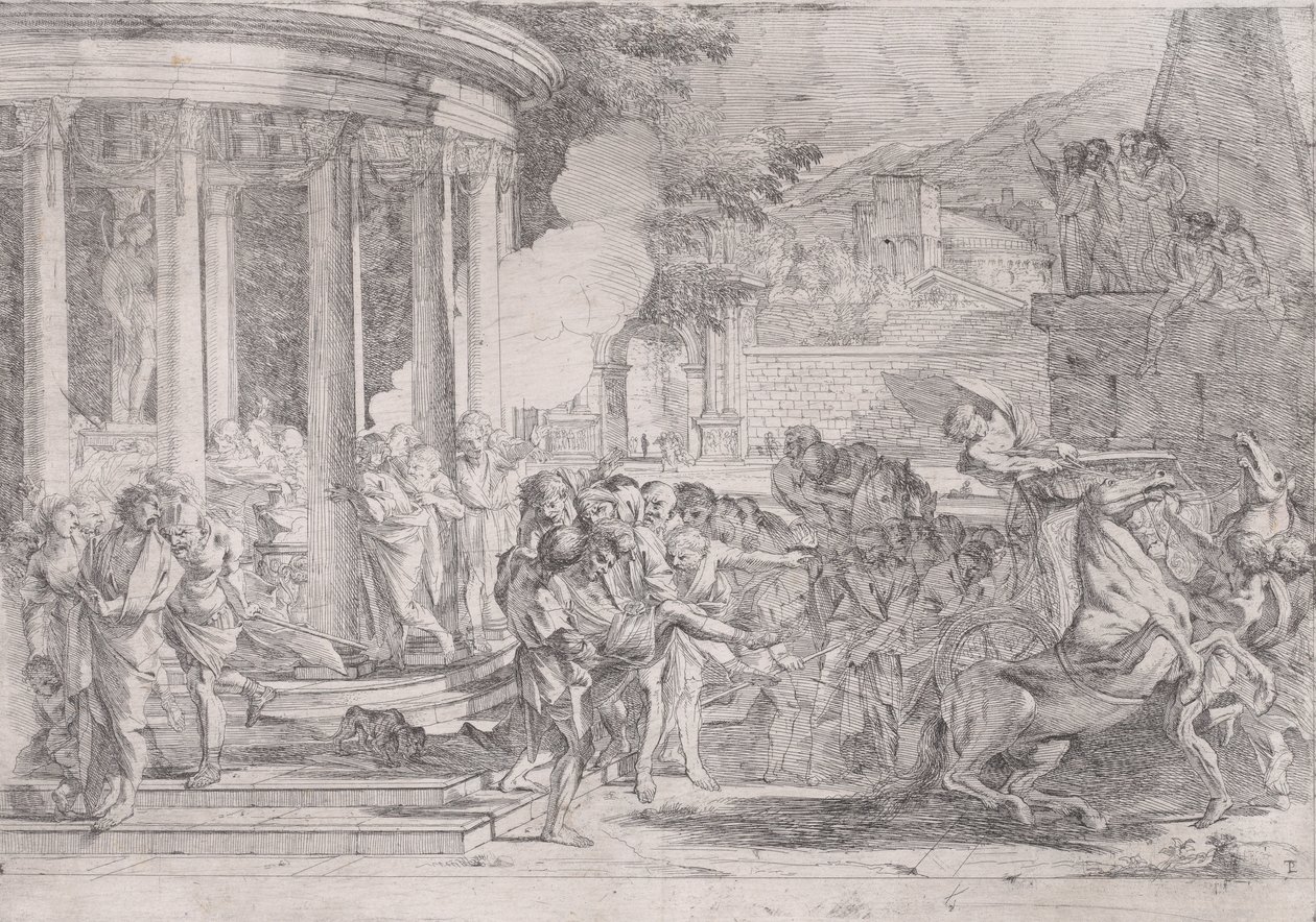 Sinorix gedragen uit de tempel van Artemis, proberend te ontsnappen aan de effecten van het vergif door Pietro Testa