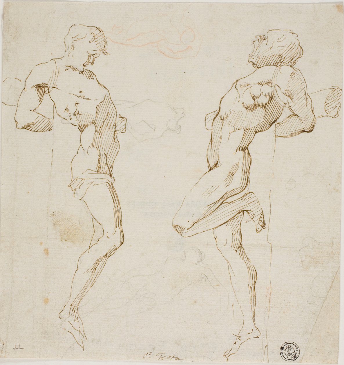 Studies voor Kruisdieven (recto), Schets van figuren (verso) door Pietro Testa