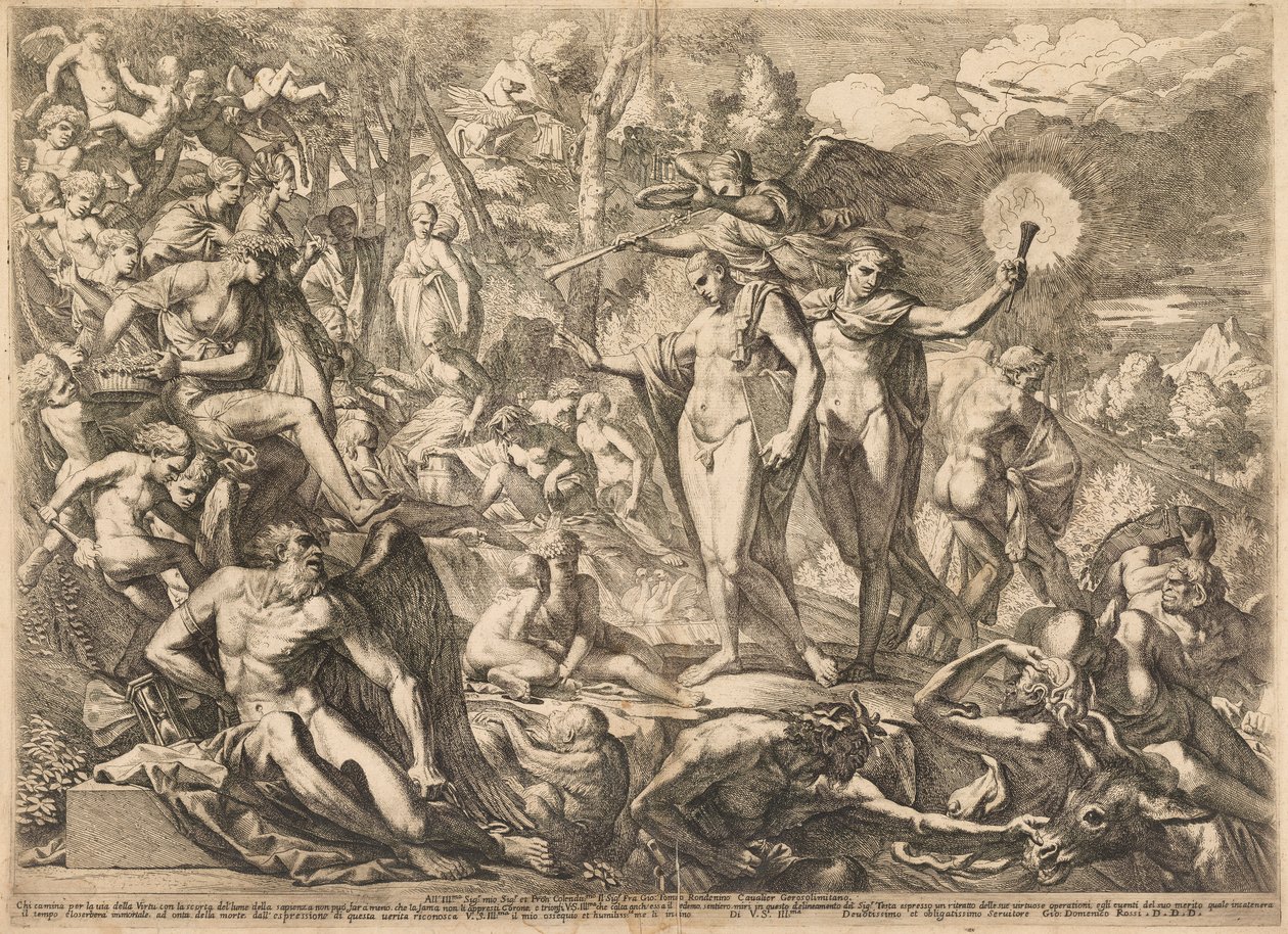 De triomf van de deugdzame kunstenaar op Parnassus door Pietro Testa