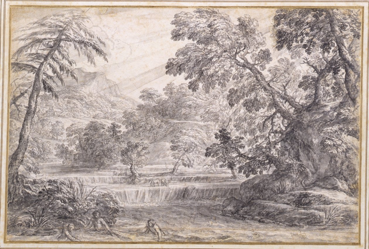 Een bebost rivierlandschap, ca. 1650 door Pietro da Cortona