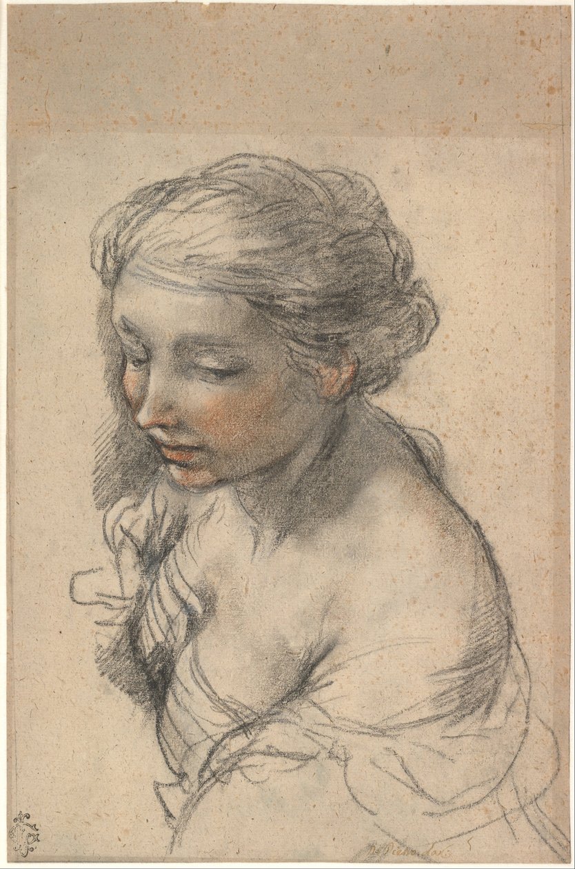 Buste van een jonge vrouw naar links gedraaid door Pietro da Cortona