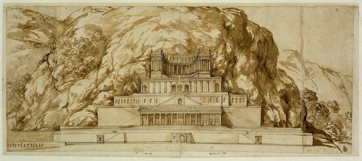 Reconstructie van de tempel van Palestrina door Pietro da Cortona