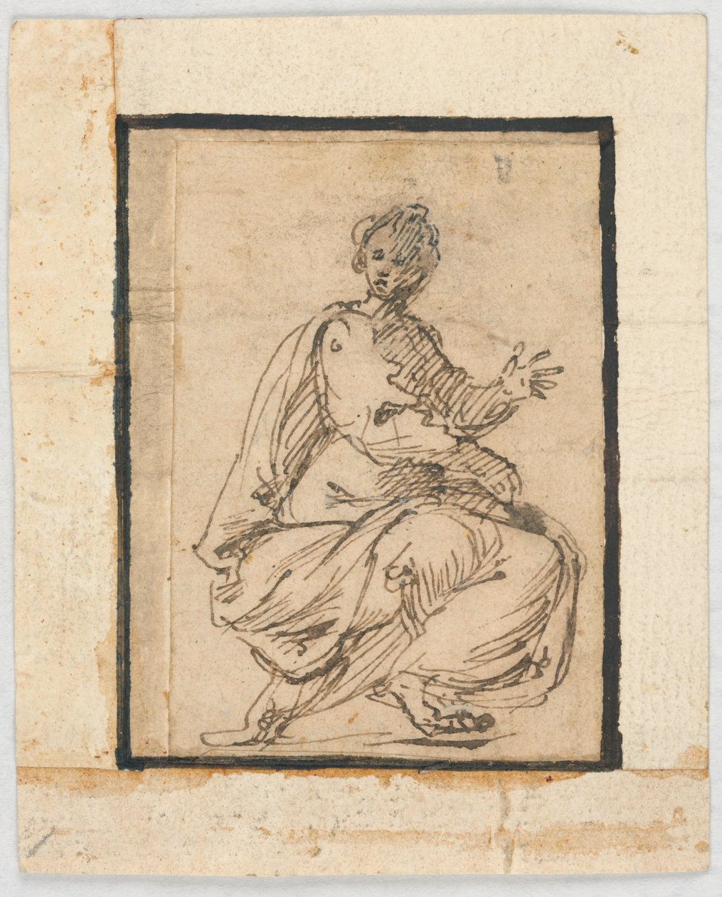 Schetsboekpagina: Allegorisch figuur door Pietro da Cortona