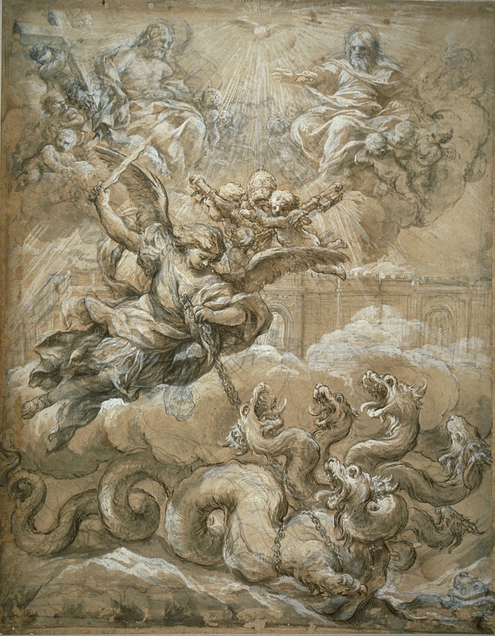 De Heilige Drie-eenheid met Sint Michael die de Draak Overwint, 1666 door Pietro da Cortona