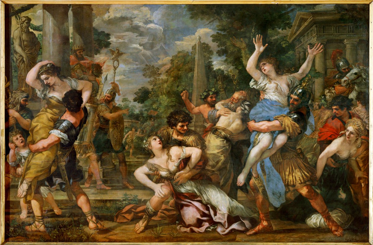 De verkrachting van de Sabijnse vrouwen (schilderij op doek) door Pietro da & Ferri Ciro (1634-89) Cortona