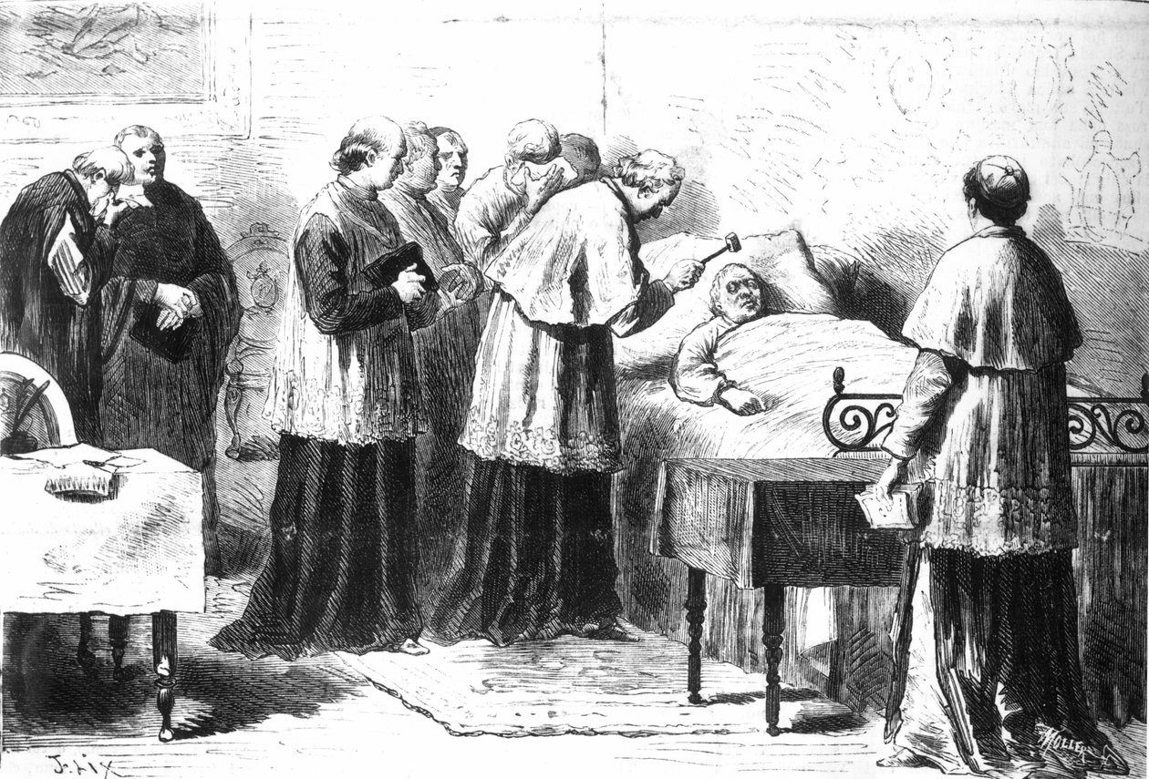 De verificatie van de dood van Pius IX met behulp van de zilveren hamer, uit de 