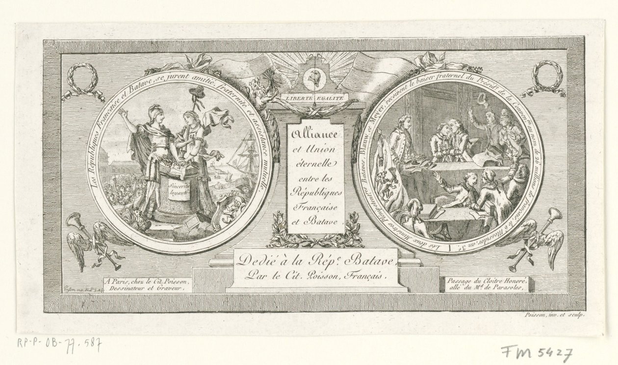 Medaillon op de Alliantie tussen de Franse en de Bataafse Republieken, 1795 door Poisson