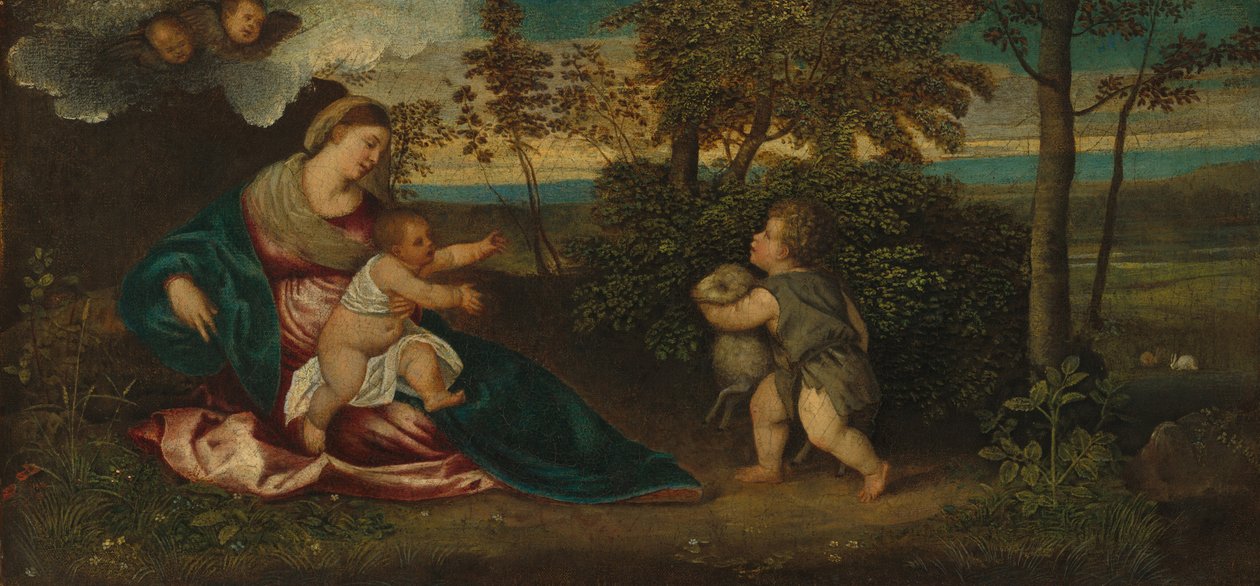 Madonna en Kind en de Jonge Sint Jan in een Landschap door Polidoro Lanzani