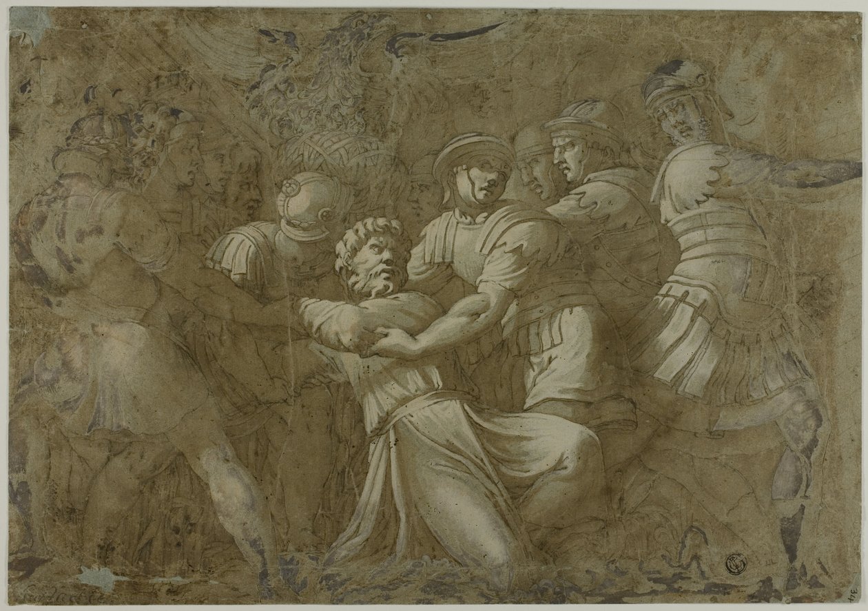 Romeinse Soldaten Arresteren Sint-Pieter (?) door Polidoro da Caravaggio