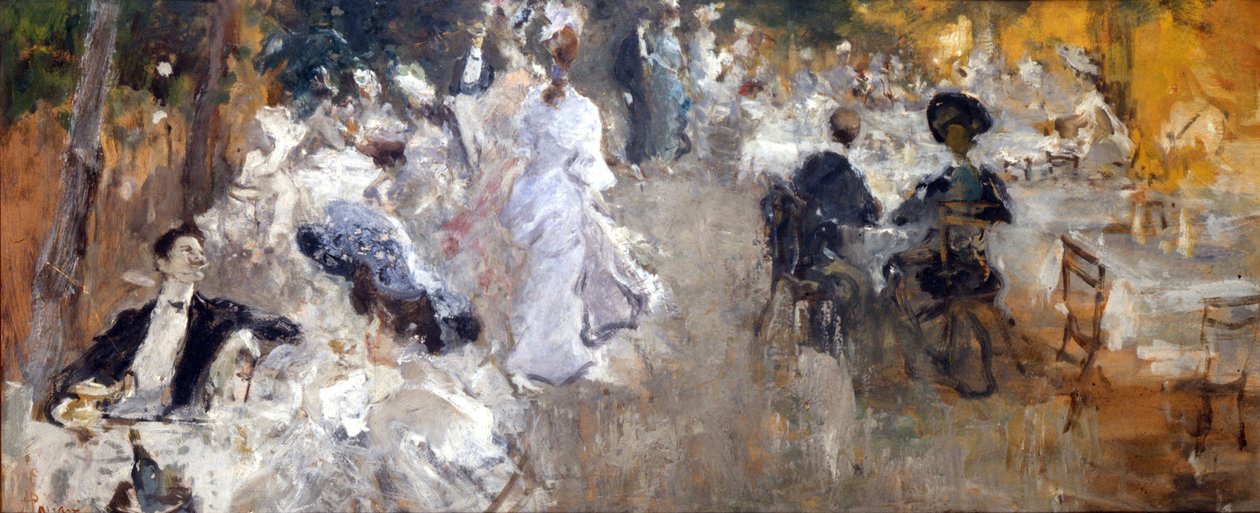 Buitenrestaurant. Schilderij door Pompeo Mariani. door Pompeo Mariani