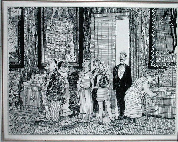 Het Britse Karakter: grote interesse in historische huizen, illustratie uit Punch, gepubliceerd 8 juli 1936 door Pont