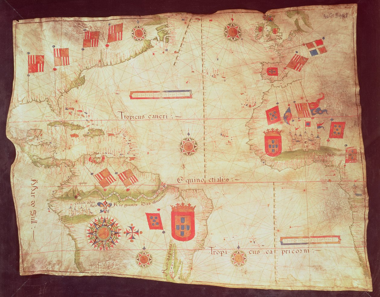 Kaart van de Atlantische Oceaan, ca. 1550 door Portuguese School