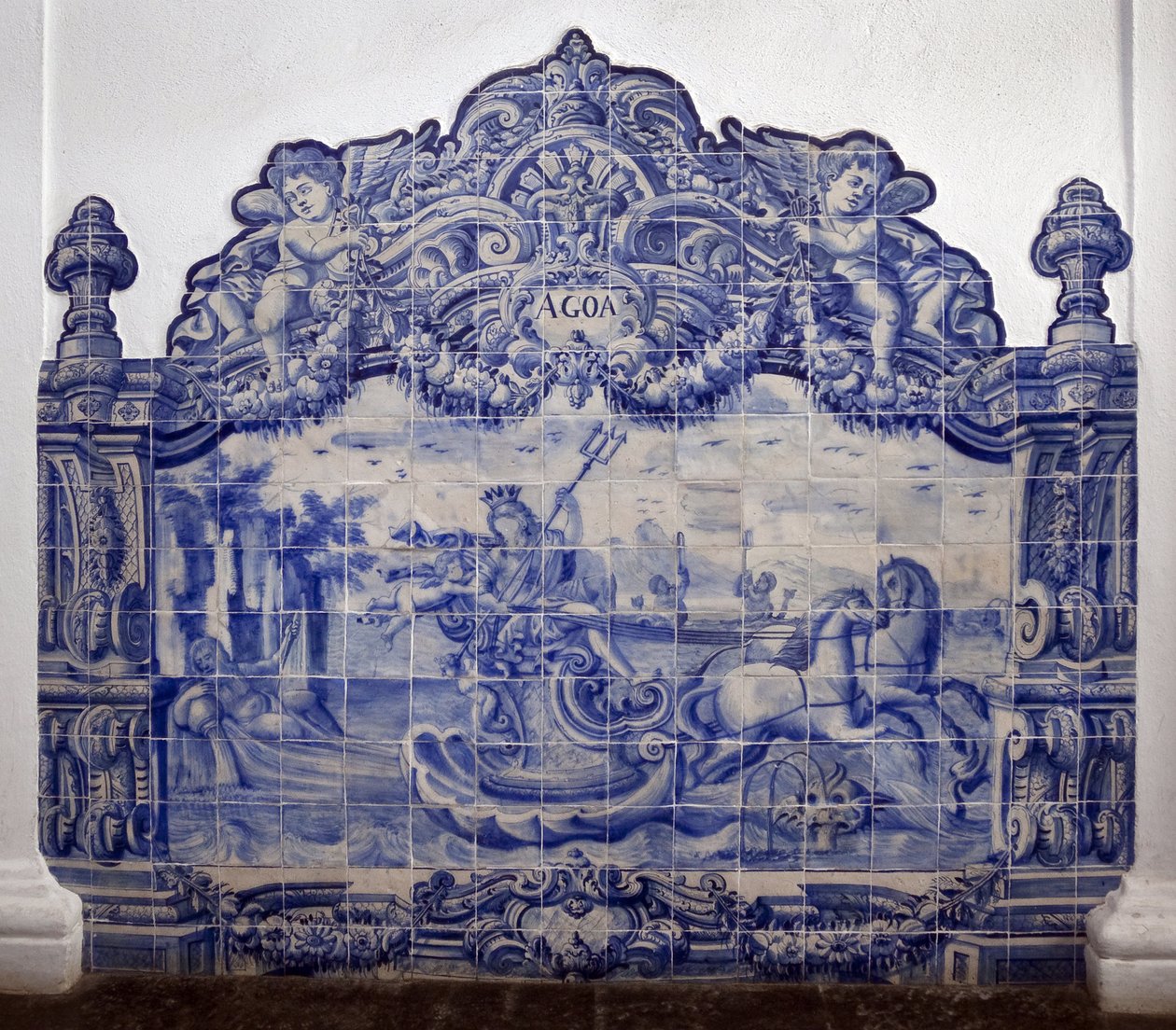 Allegorie van het water - Azulejos, geschilderd aardewerk door Portuguese School
