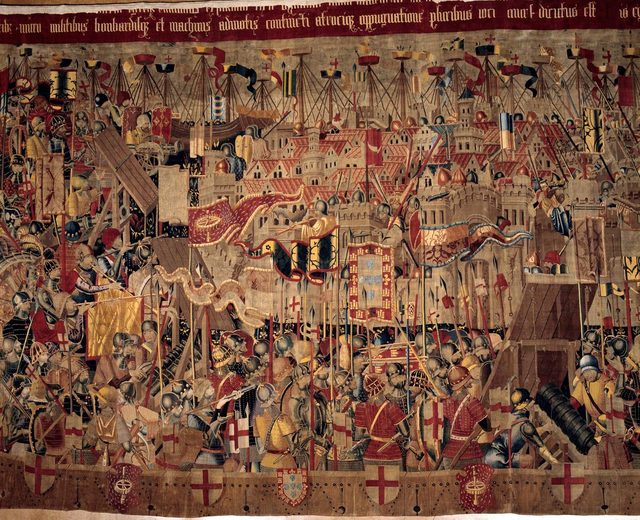 Verovering van Afrika: De verovering van Asilah (Arzila) in Marokko in 1471 door de Portugese vloot (fragment van een tapijt van de 16e eeuwse Portugese school) door Portuguese School