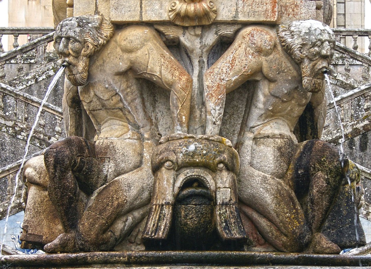 Mythische atlanten aan de voet van een obelisk, Lamego, Portugal. 1738 door Portuguese School