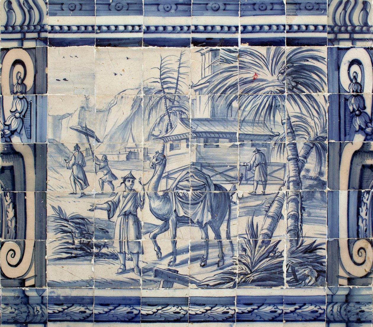 Scène met een kameel in Azië - Azulejos, geschilderd faience door Portuguese School