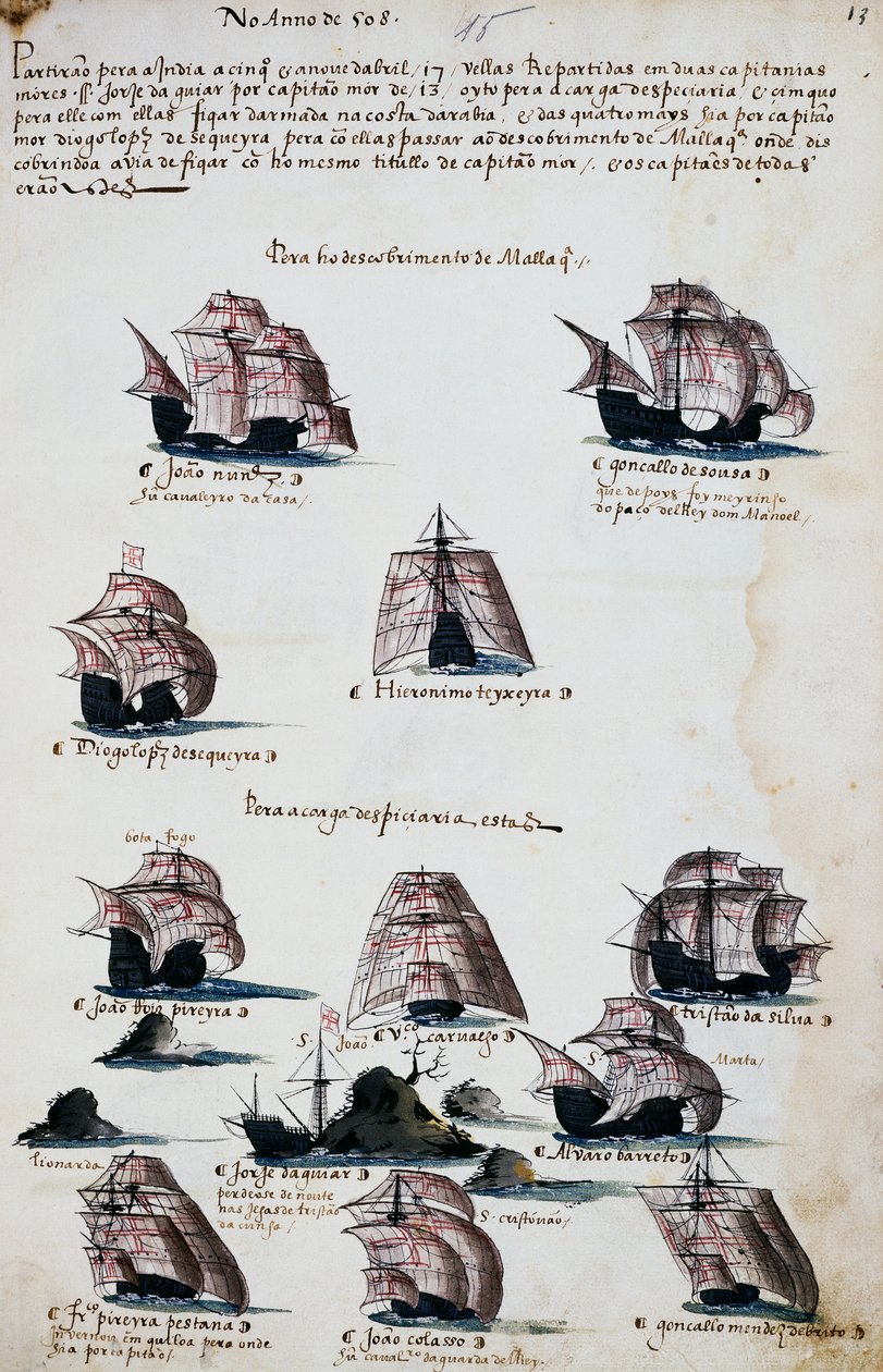 Schepen van maritieme expedities om Malakka te ontdekken door Portuguese School