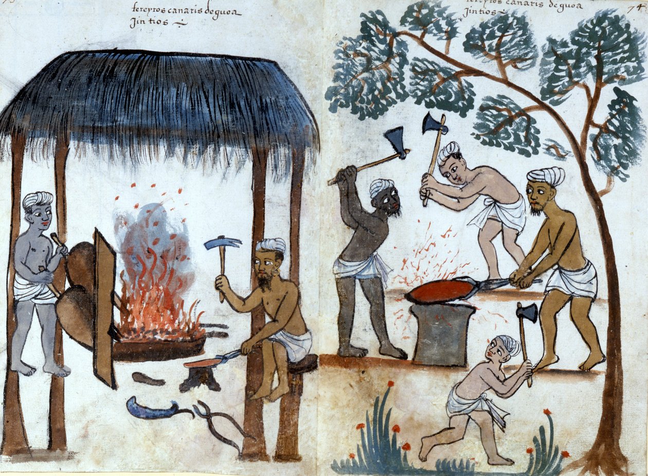 De primitieve Indiase metallurgie. 16e-eeuws Portugees manuscript. Rome, Bibl. Casanatense. door Portuguese School
