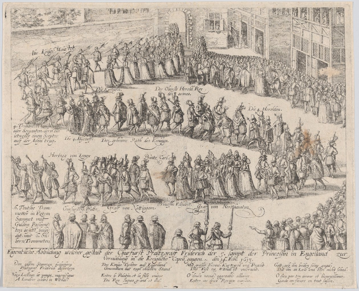 Huwelijksstoet voor het huwelijk van Elizabeth Stuart, dochter van James I, 1613 of later door Possibly by Abraham Hogenberg.