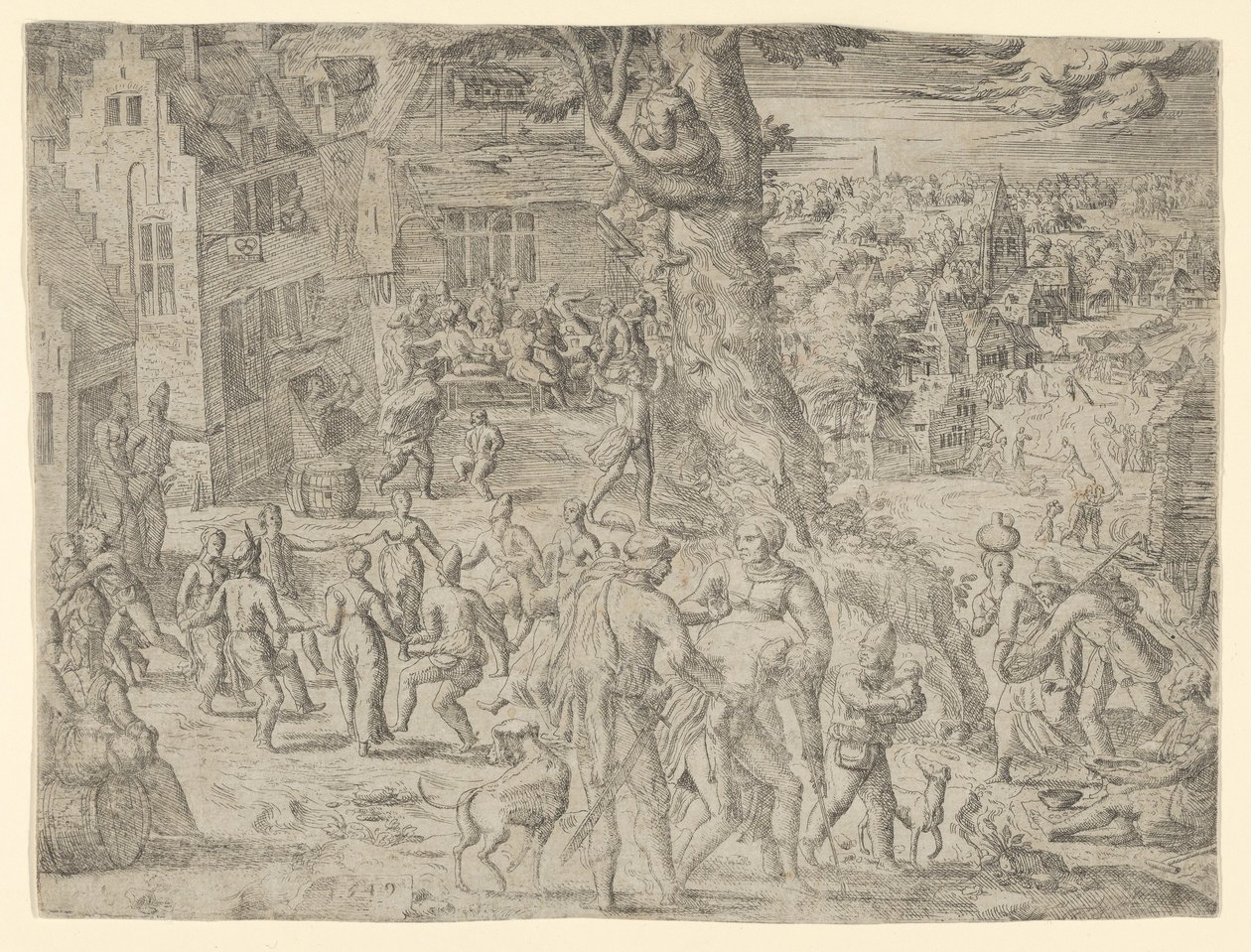 De dorpskermis, 1549 door Possibly by Peeter van der Borcht.
