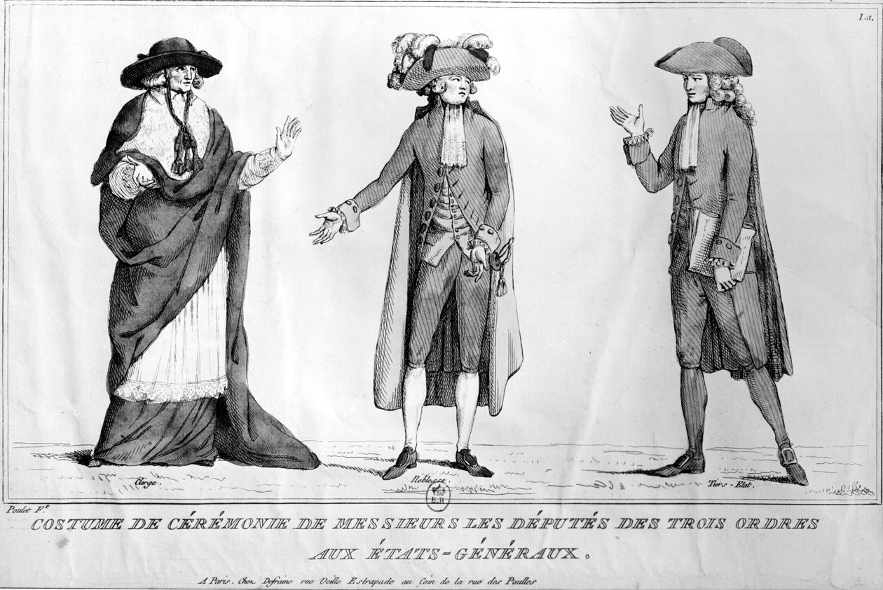 Ceremoniële kostuums van de Afgevaardigden van de Trois Ordres aux Etats-Generaux, 4 mei 1789 door Poulet