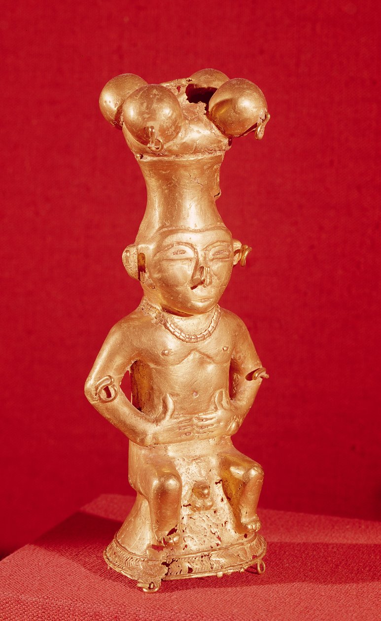 Quimbaya-container in de vorm van een zittende man, uit Colombia door Pre Columbian