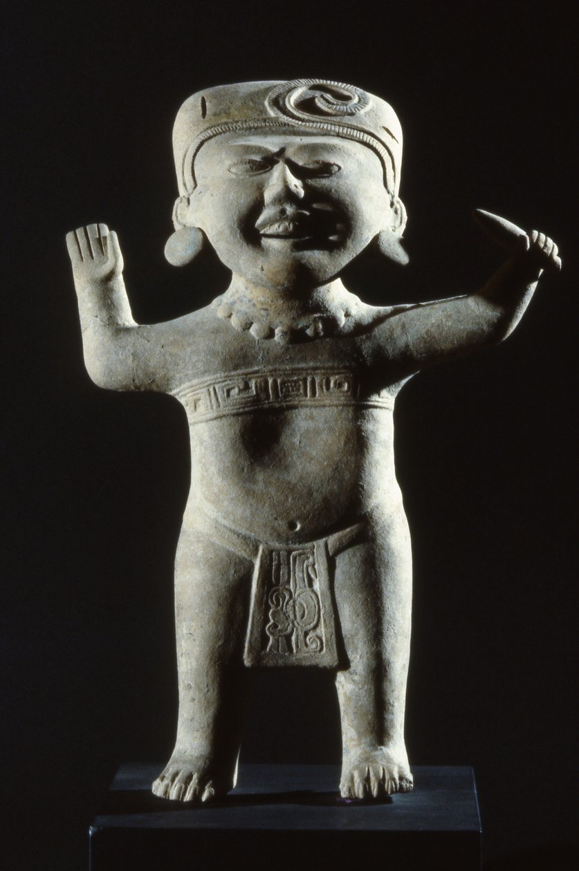 Totonac-beeldje met een glimlachend gezicht, uit de staat Veracruz, Late Klassieke periode door Pre Columbian