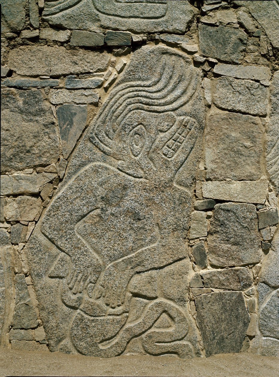 Muur met reliëf van een krijger door Pre Columbian Pre Columbian