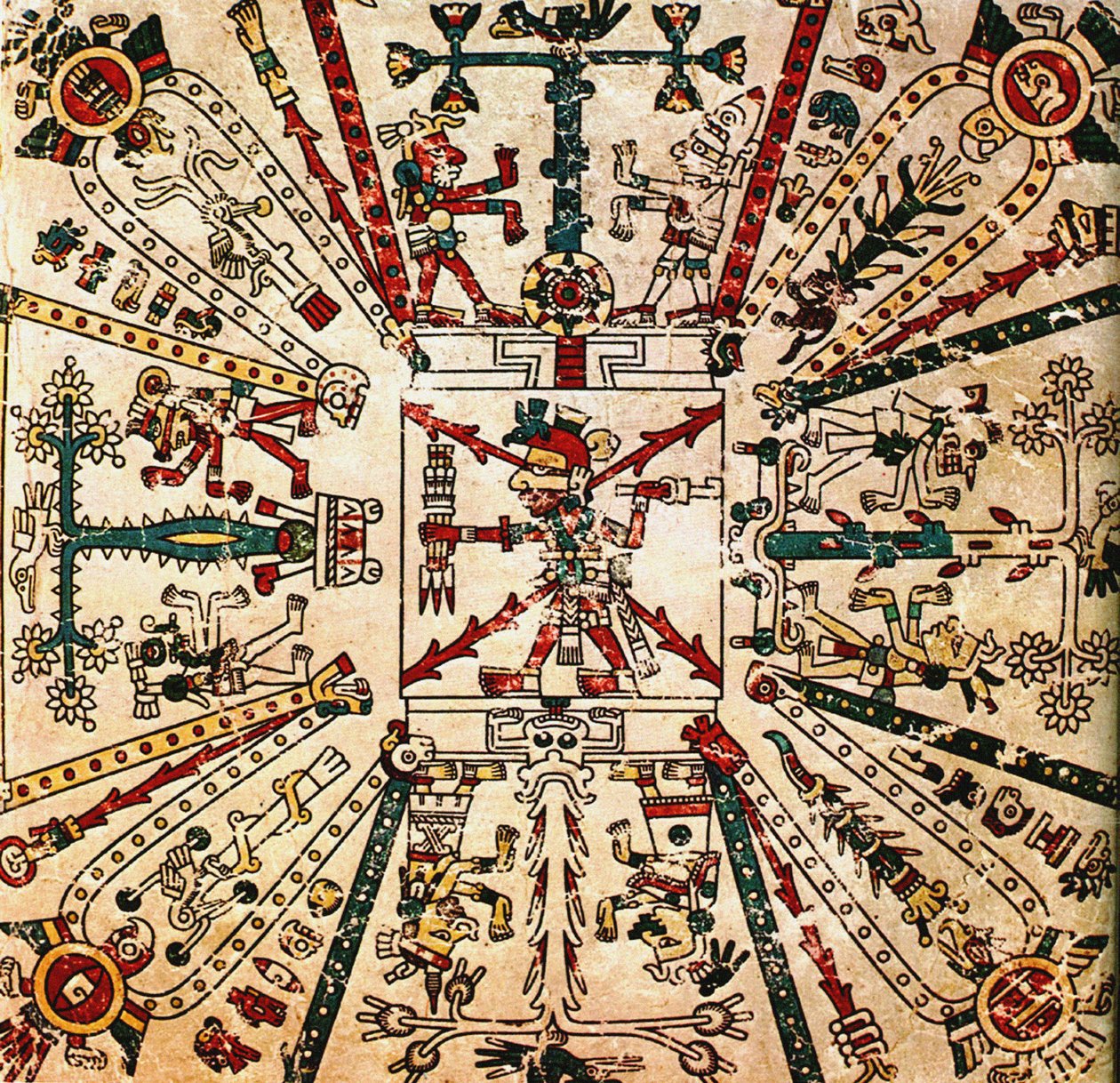 Azteekse god Xiuhtecuhtli. Het Codex Fejérváry-Mayer, 15e eeuw door Pre Columbian art
