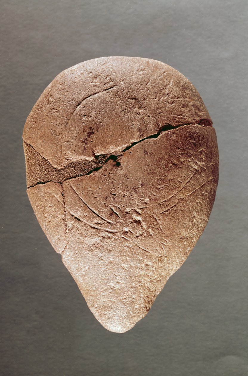 Lamp versierd met een steenbok, uit de Dordogne, ca. 12000 v.Chr. door Prehistoric