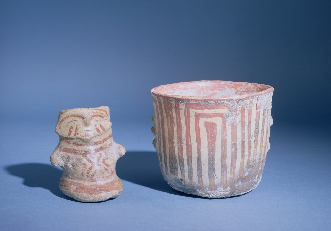 Vaten uit Hacilar, Turkije, c.5500-00 v.Chr. (beschilderd aardewerk) door Prehistoric