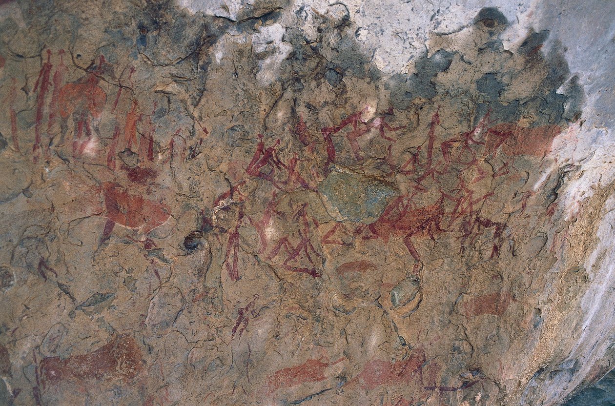 Menselijke en dierfiguren (rotsschildering) door Prehistoric Prehistoric