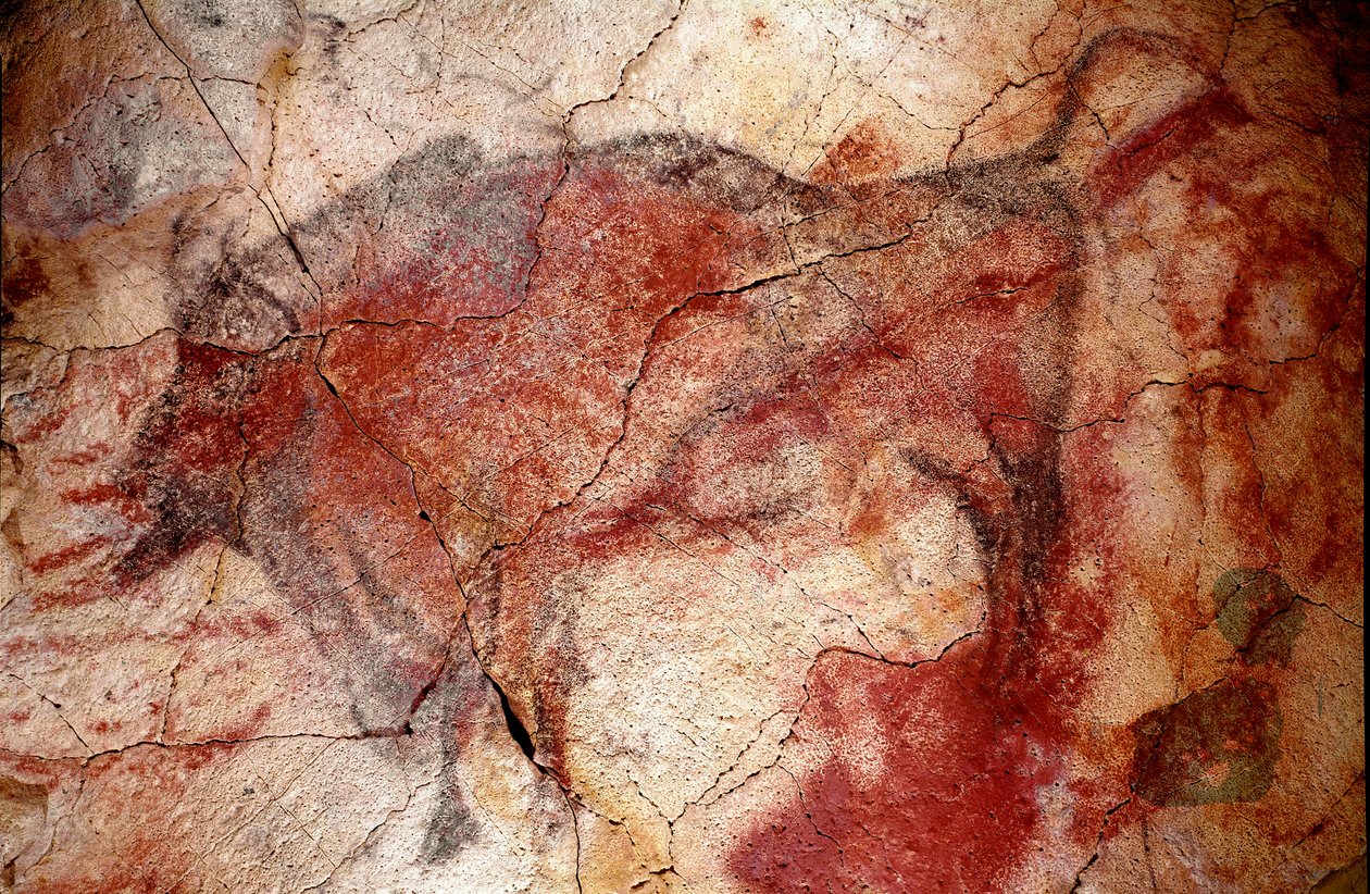 Prehistorie: rustende bizon rotsschildering van het Boven-Paleolithicum (Magdalenien) door Prehistoric Prehistoric