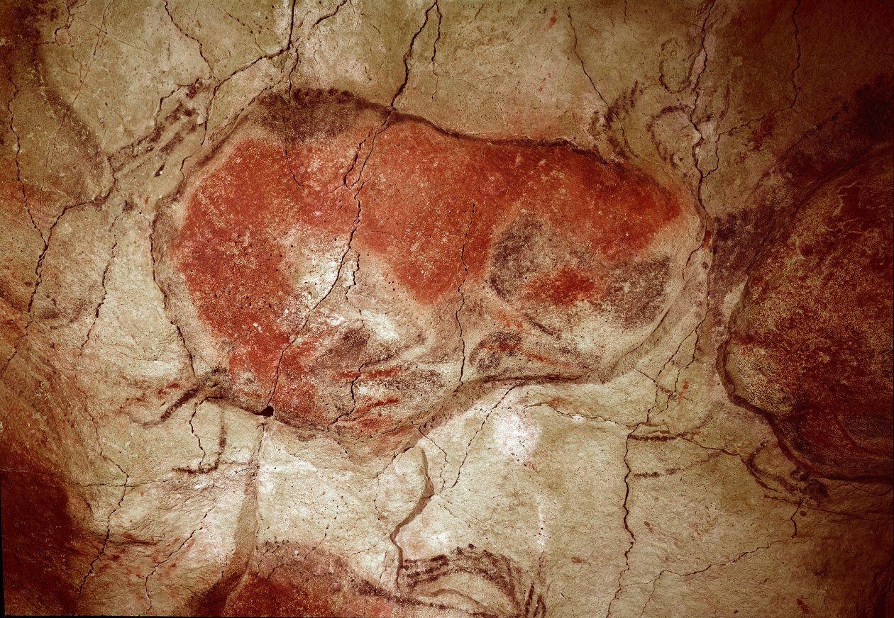 Prehistorie: rustende bizon rotsschildering van het Boven-Paleolithicum (Magdalenien) door Prehistoric Prehistoric