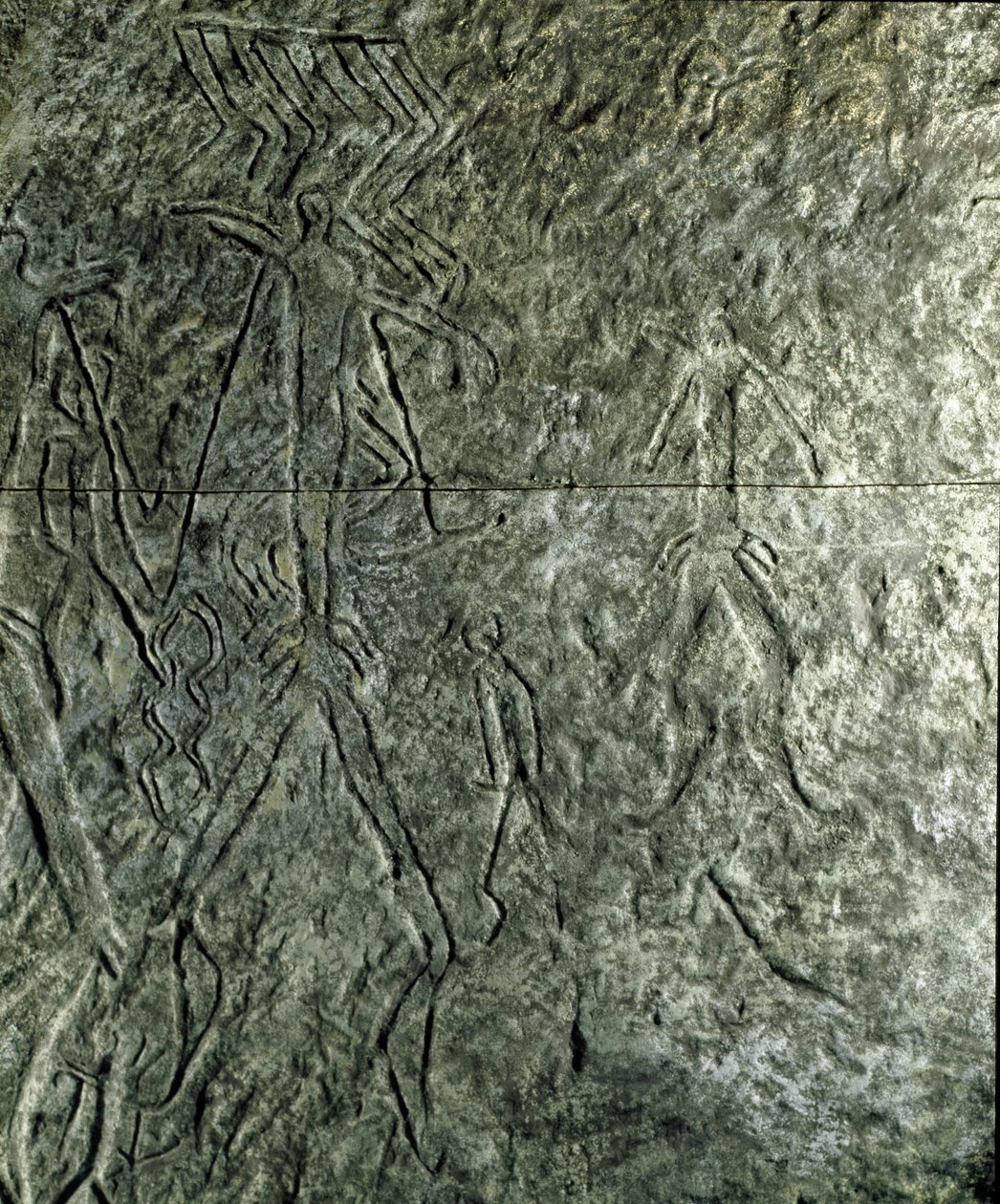Prehistorie, rotstekeningen: petroglyf (graffiti op steen) van menselijke figuren. Neolithicum, Steentijd. (Azerbeidzjan) Bronstijd. Bakoe, Azerbeidzjan Staatsreligie Geschiedenis Museum door Prehistoric Prehistoric