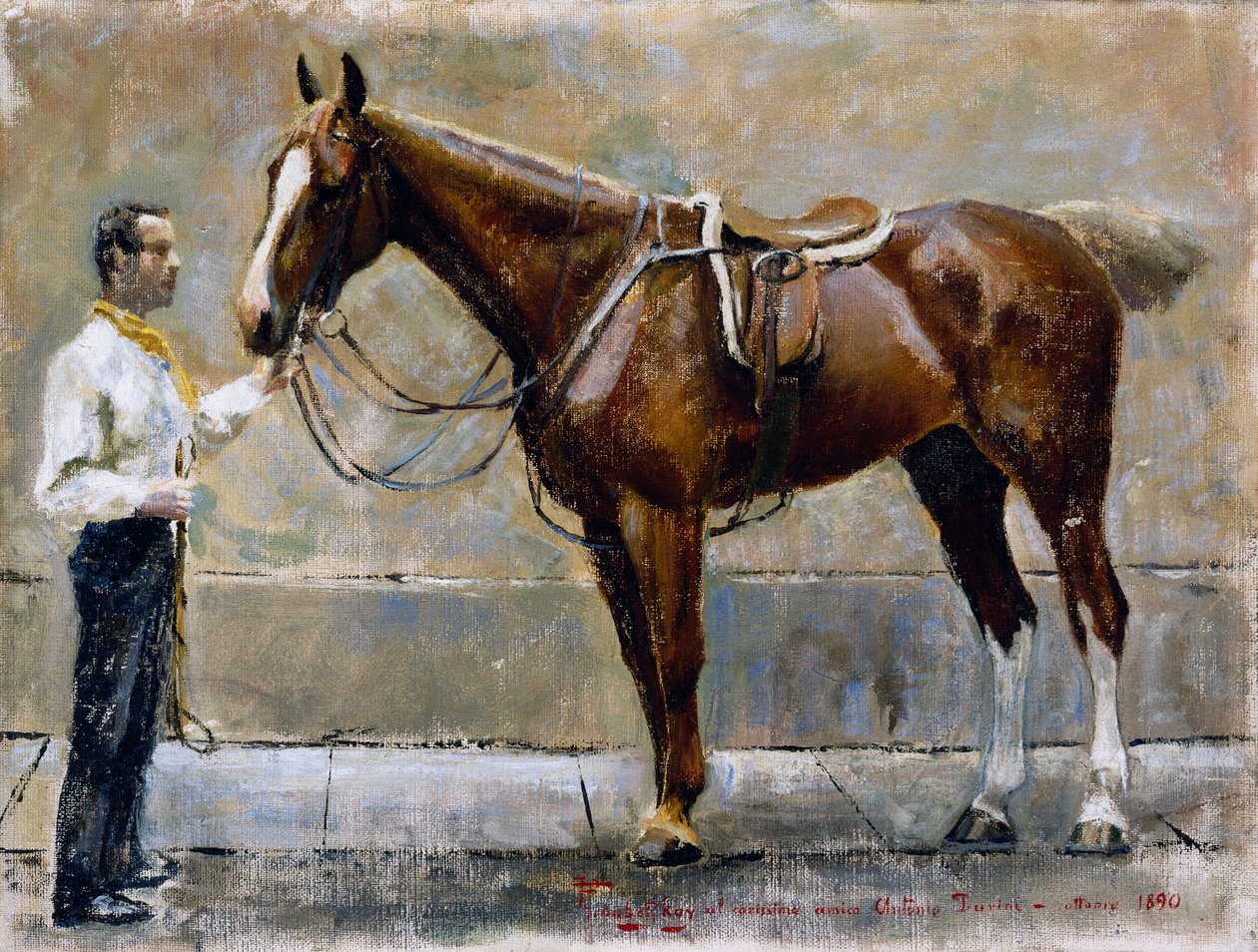 Paard en stalknecht door Prince Paul Petrovic Troubetzkoy