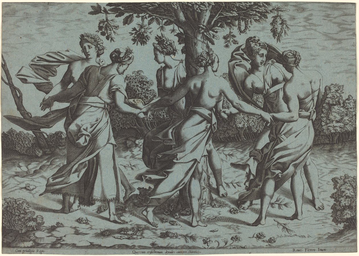 Dans van de Dryaden door Probably French 16th Century after Pierre Milan after Rosso Fiorentino