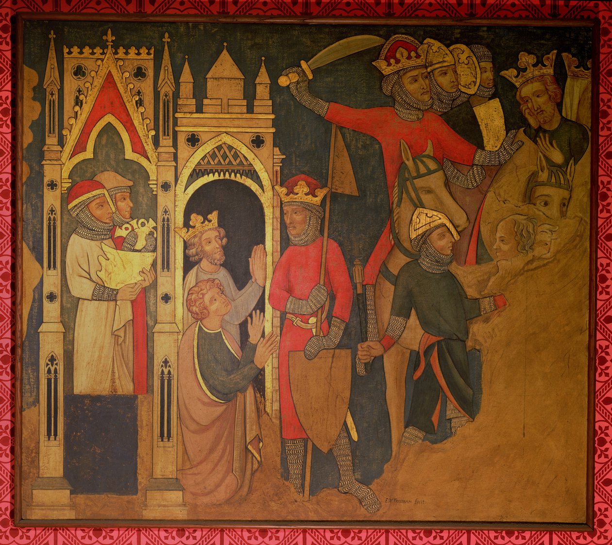 Gevangenschap van koning Jojachin van Israël, reconstructie van een muurschildering oorspronkelijk in de Painted Chamber van het Palace of Westminster door Professor Ernest Tristram
