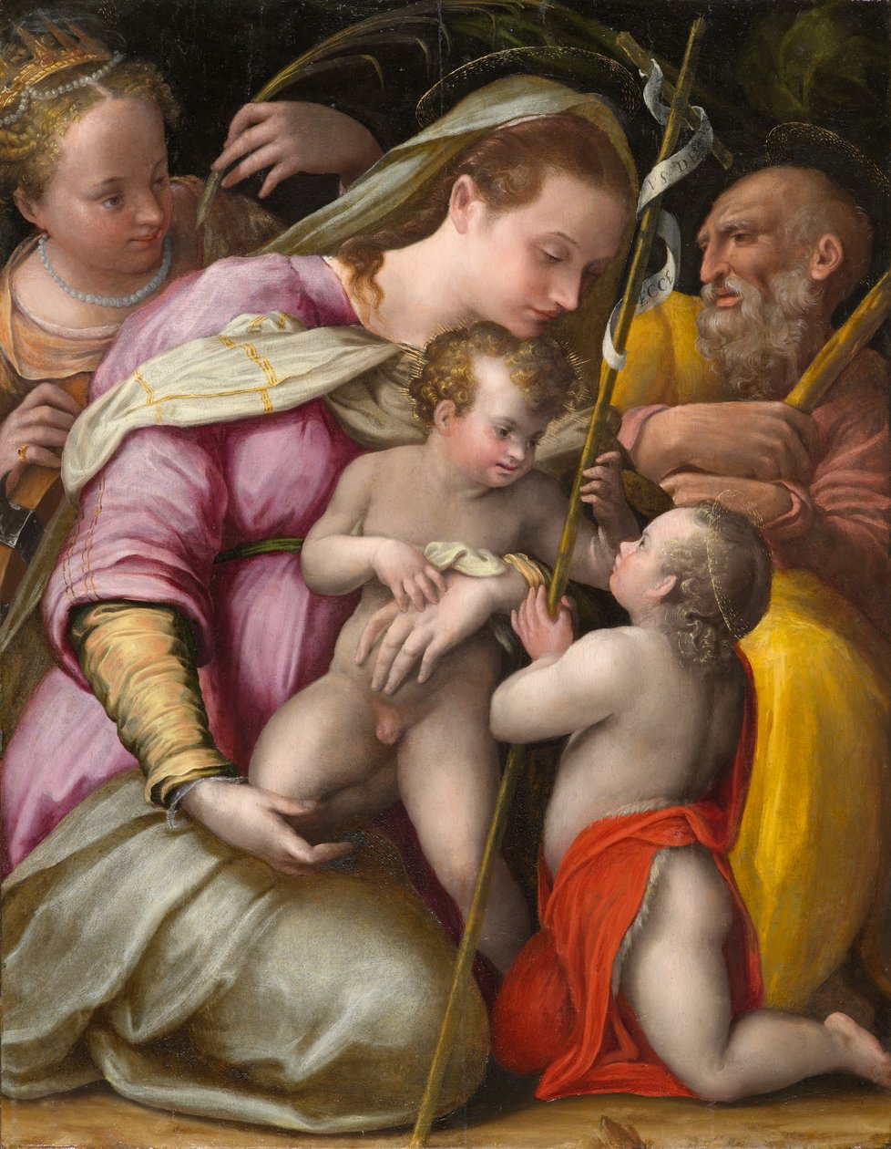 Heilige Familie met St. Catharina van Alexandrië en de jonge St. Johannes de Doper, circa 1551-1556 door Prospero Fontana