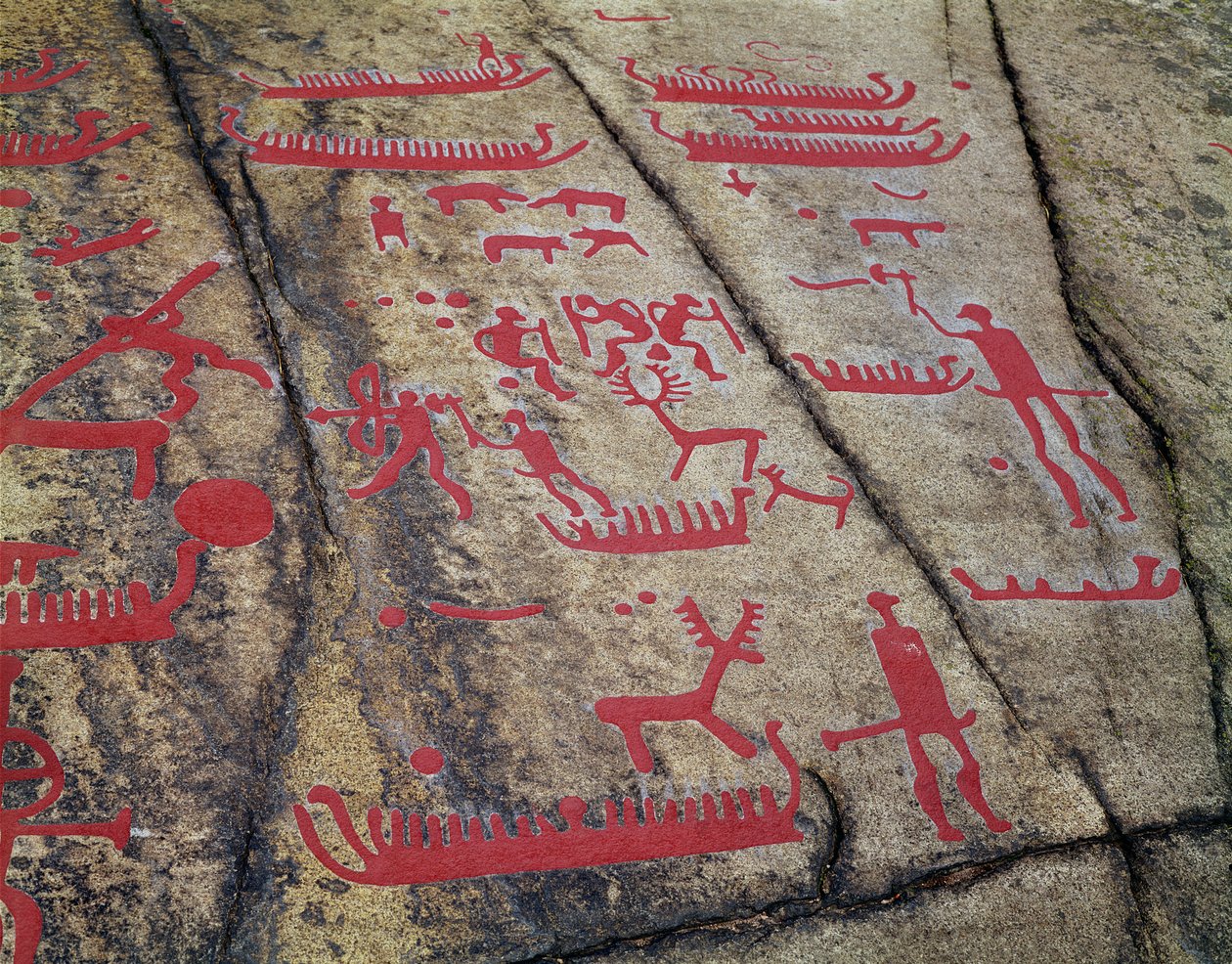 Boot- en hertenjachtscènes (rotsgravure) door Protohistoric